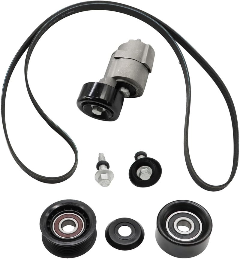Jecoupoon Store Belt Tensioner and Idler Pulley V-Ribbed Belt Kit Compatible with Forte 10-13 Optima 11-16 Santa Fe 10-12 Sonata 11-14 Tucson 11-13 2.0L 2.4L 2010-2016 2528125000 252122G760 - Image 1